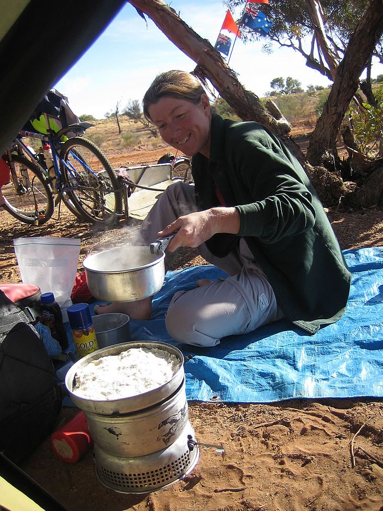 Gaye cooking up a storm. Our favourite thing once back in Australia was being able to bush camp virtually anywhere.