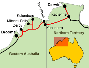 Around Australia by bike, Darwin to Broome  route map